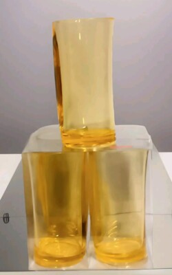 06 Ty Pennington Summertyme Sears Swung Clear Yellow Resin 6'' Glasses 4 Pc NOS 