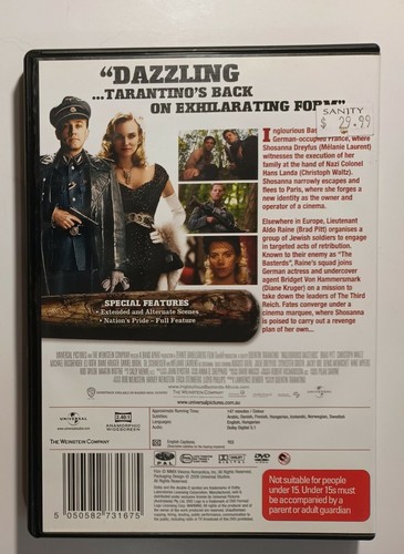Inglourious Basterds DVD Region 4 VGC Brad Pitt War Action Free Postage - Picture 5 of 7