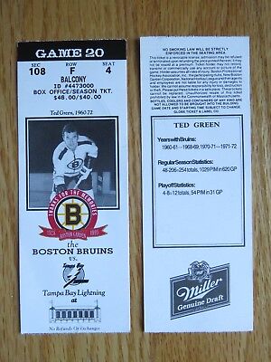 Game Ted Green Last Season Boston Bruins 1 2 95 Ticket Stub Boston Garden Ebay