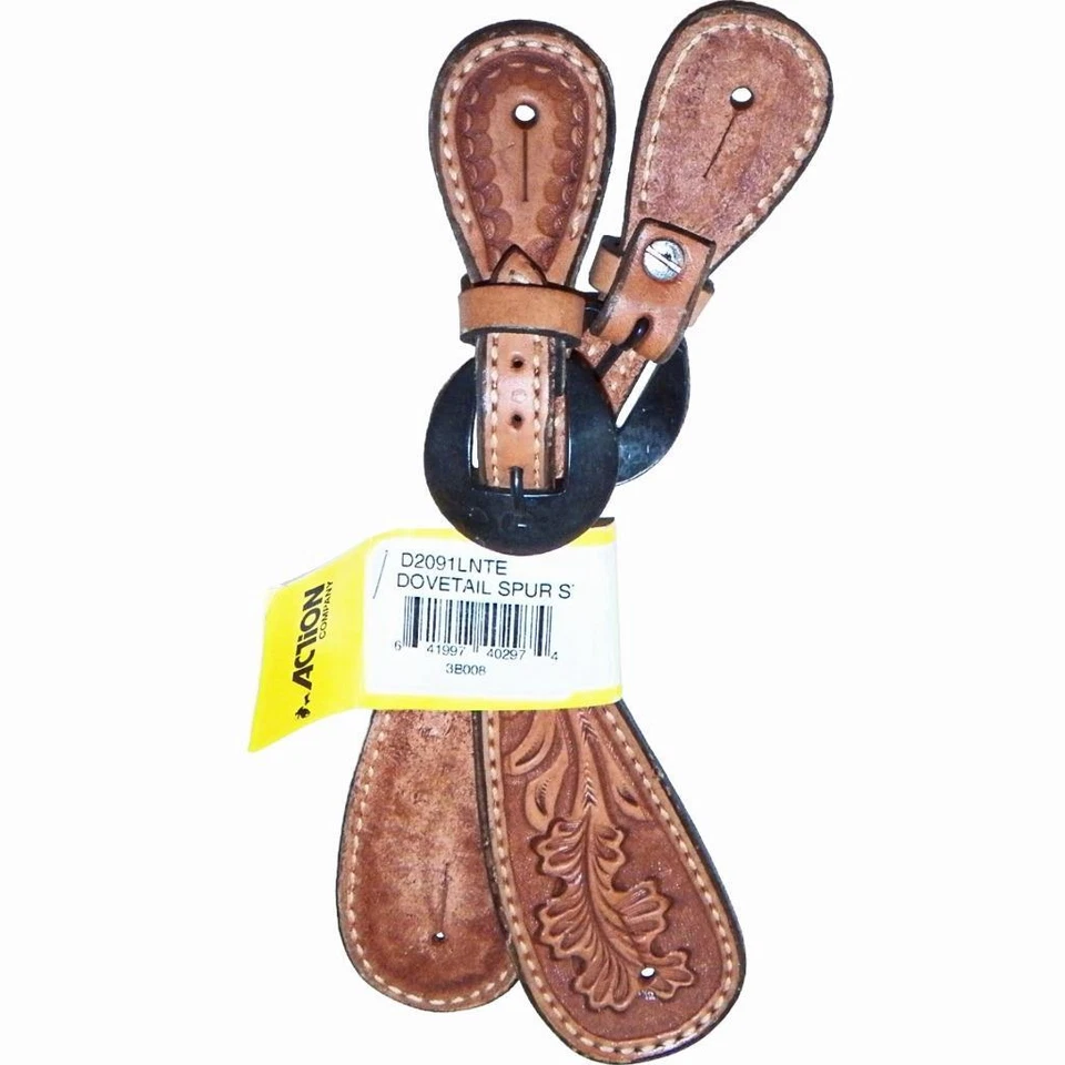 Greg Darnall Tooled Leaf Leather Dovetail LIght Oil Buckaroo Vaquero Spur Straps - Image 2 of 4