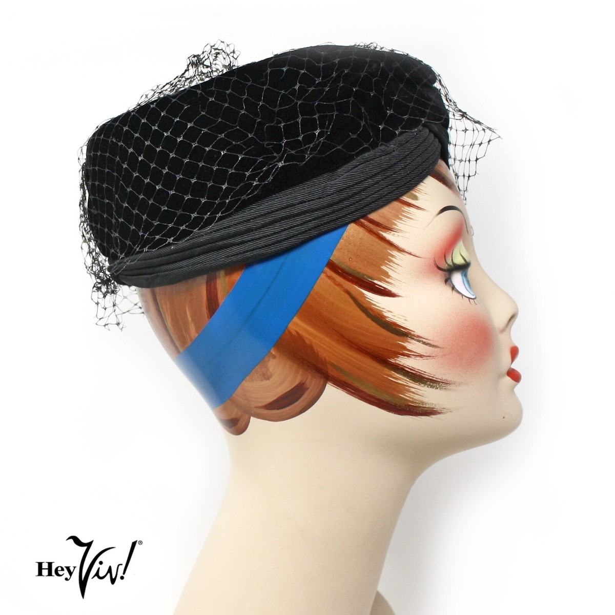 Vintage Black Velvet Hat Pillbox Turban Cocktail Style w  display picture 1