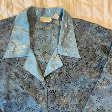 Vtg Victorias Secret Nightgown Womens M/L Blue Floral Satin Gold Label Shirt