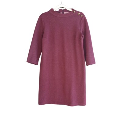 New Talbots Burgundy Ponte Knit Gold Button Classic Long Sleeve Shift Dress  Sz S | eBay