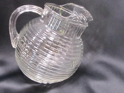 Vintage Art Deco Anchor Hocking Clear Crystal Glass Round Ball Pitcher Tilt Base