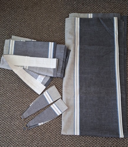 NEW * DUNELM * GREY STRIPE CURTAINS & TIE BACKS (PENCIL PLEAT) 65" W x 72" D