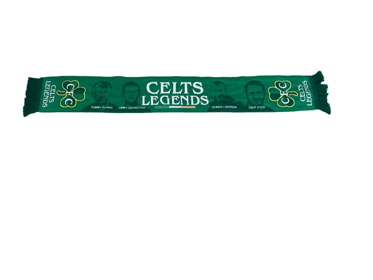 CELTIC LEGENDS FOOTBALL SCARF BURNS, JOHNSTONE, LARSSON, STEIN