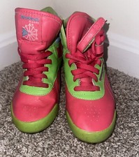 Reebok Freestyle Hi Classic Pink Neon Green Sneakers Youth Girls Size 4.5