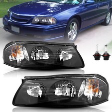 For 2000-2005 Chevy Impala Black Chevrolet Headlights Replacement W Bulbs Pair