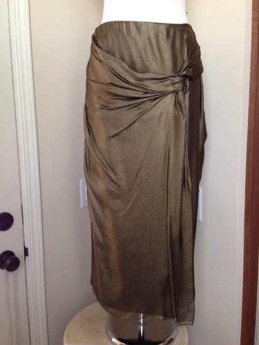 $750 Burberry LondonDraped Metallic Silk-Crepe Skirt in Gold US 10 NWT - Picture 2 of 5