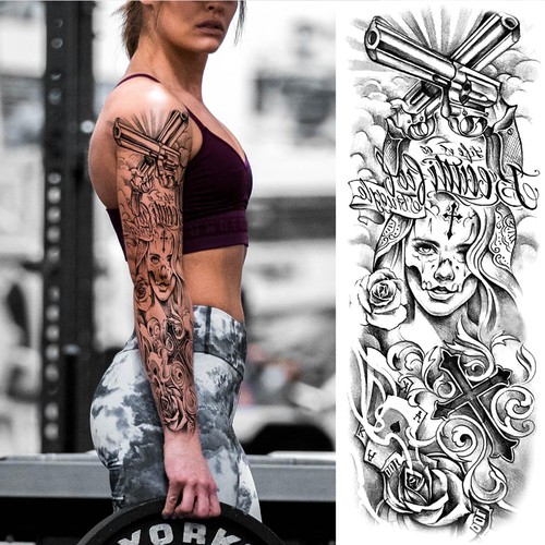 8 Sheets Fake Tattoo Sleeves Full Arm Stickers Temporary Tattoo for Men Women - Picture 2 of 7