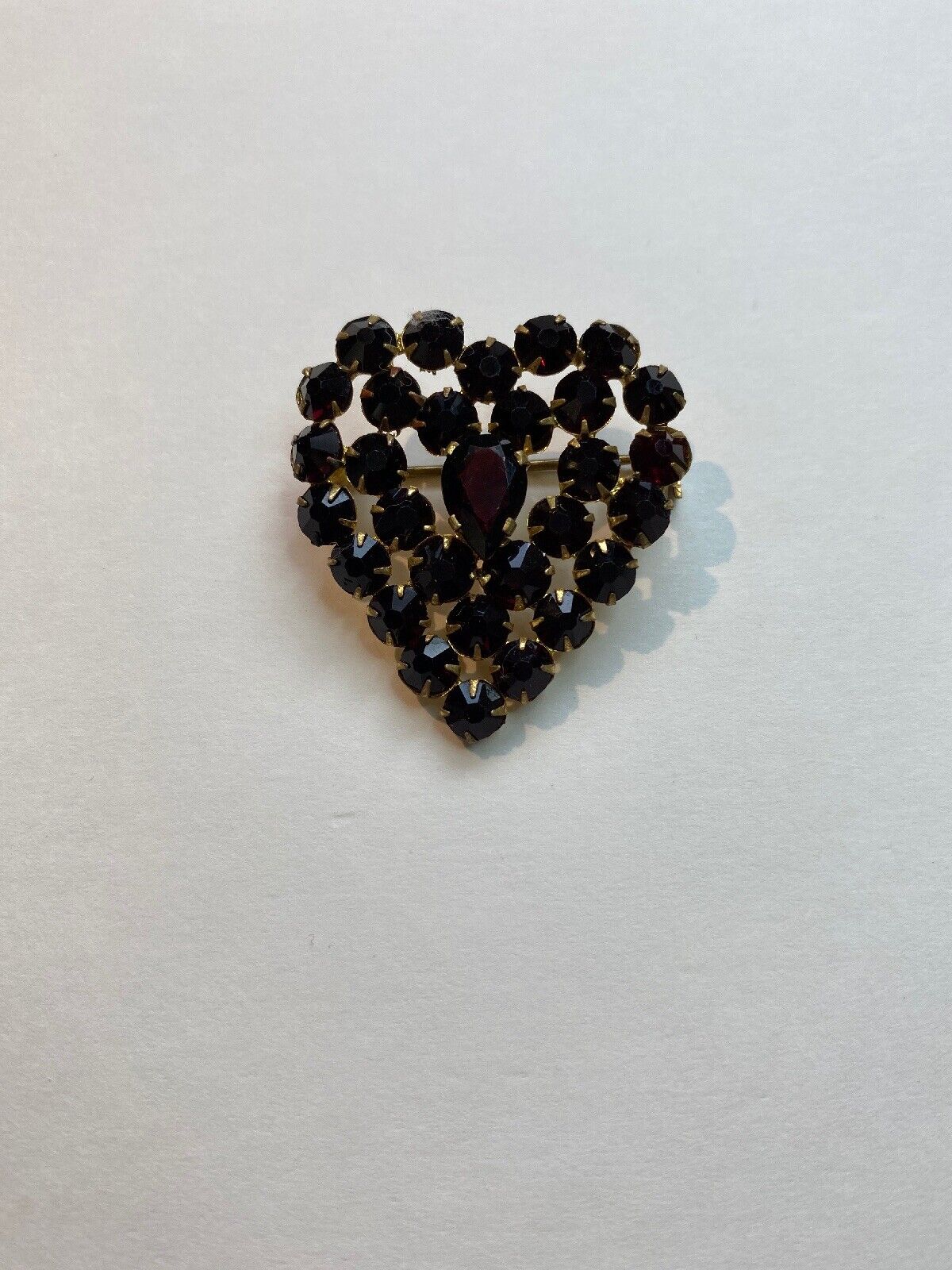 Vintage Dark Red Stone Heart Shaped Pin/Brooch Si… - image 2