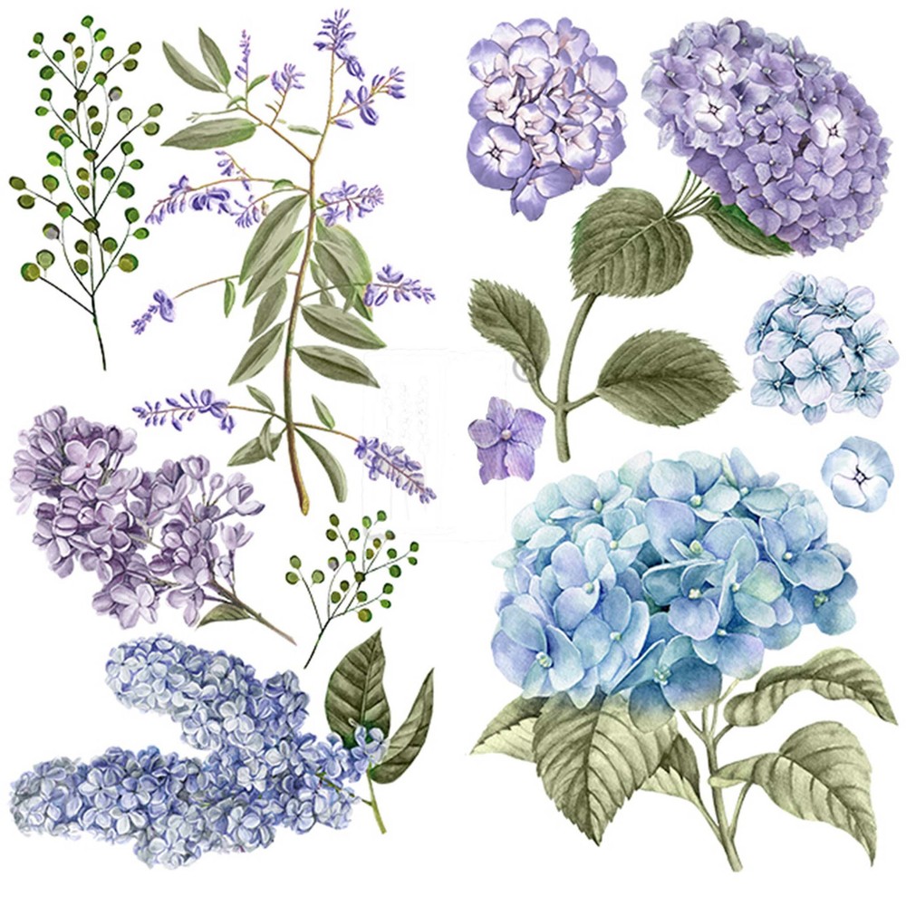Redesign with Prima Mystic Hydrangea Rub-On Transfers for Furniture 6x12