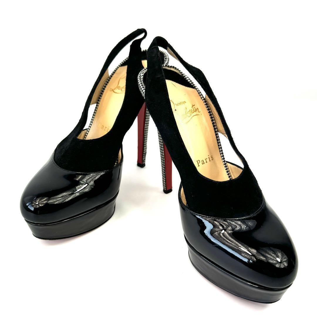 Christian Louboutin Pumps Patent Suede Houndstooth Black