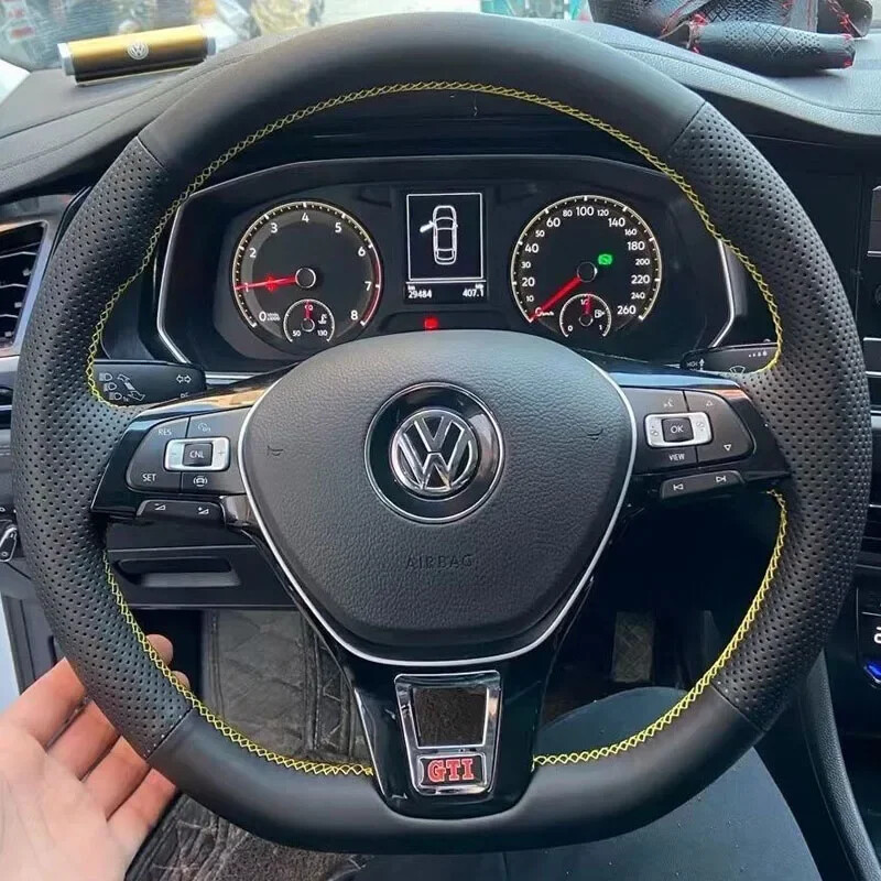 For Volkswagen VW Golf 7 Polo 5 Arteon Tiguan Hand-stitched Steering Wheel Cover
