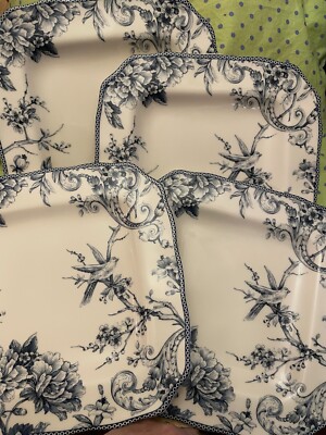 222 Fifth Adelaide Blue Dinner Plates Square 10 7/8'' Set of 4(FOUR) Brand New!