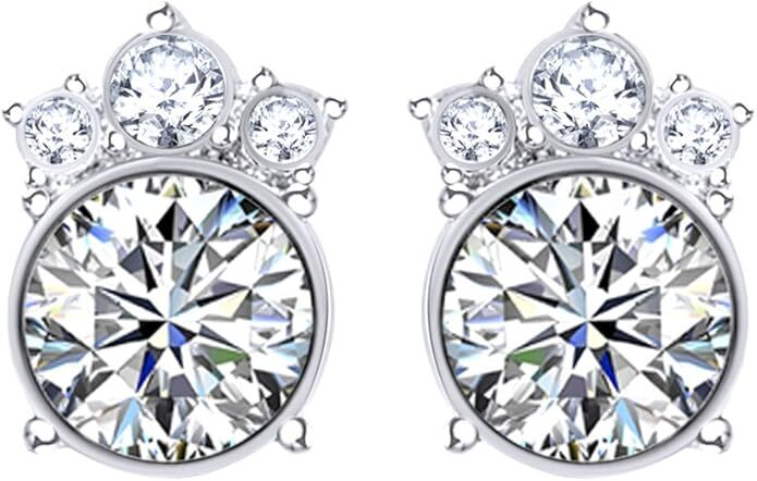 Simulated Birthstone Crown Stud Earrings in 14K White Gold Plated Silver-image