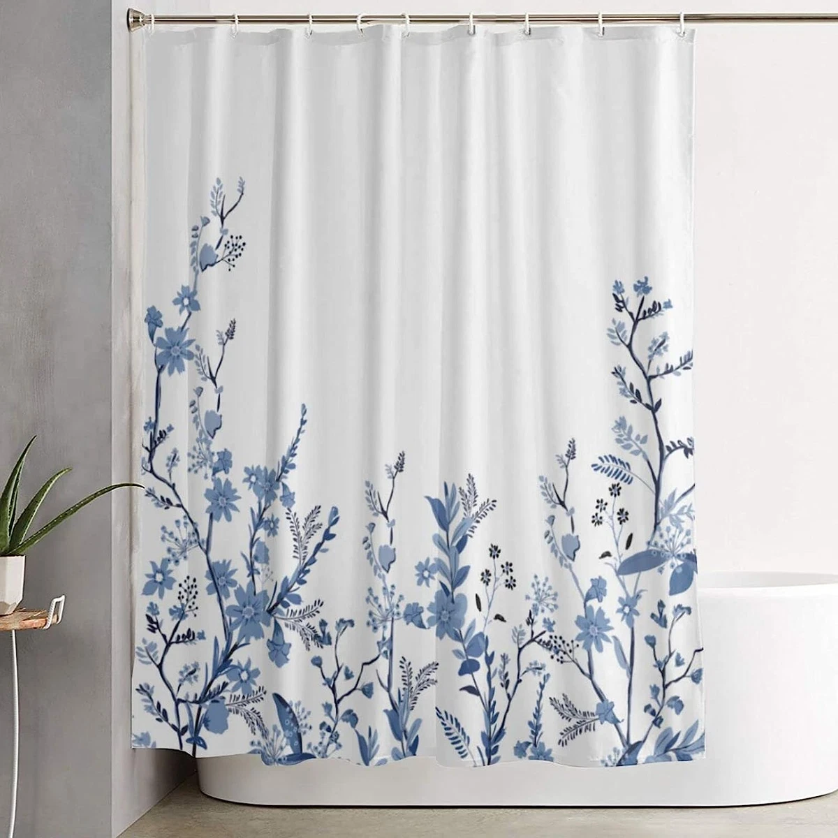 Extra Long Shower Curtains 84 Inch Length Blue Fabric For Bathro