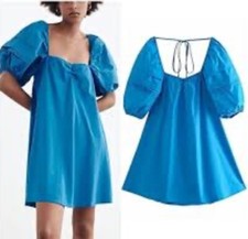 New Zara Women Voluminous Sleeve Blue Mini Dress Size 8 - 10