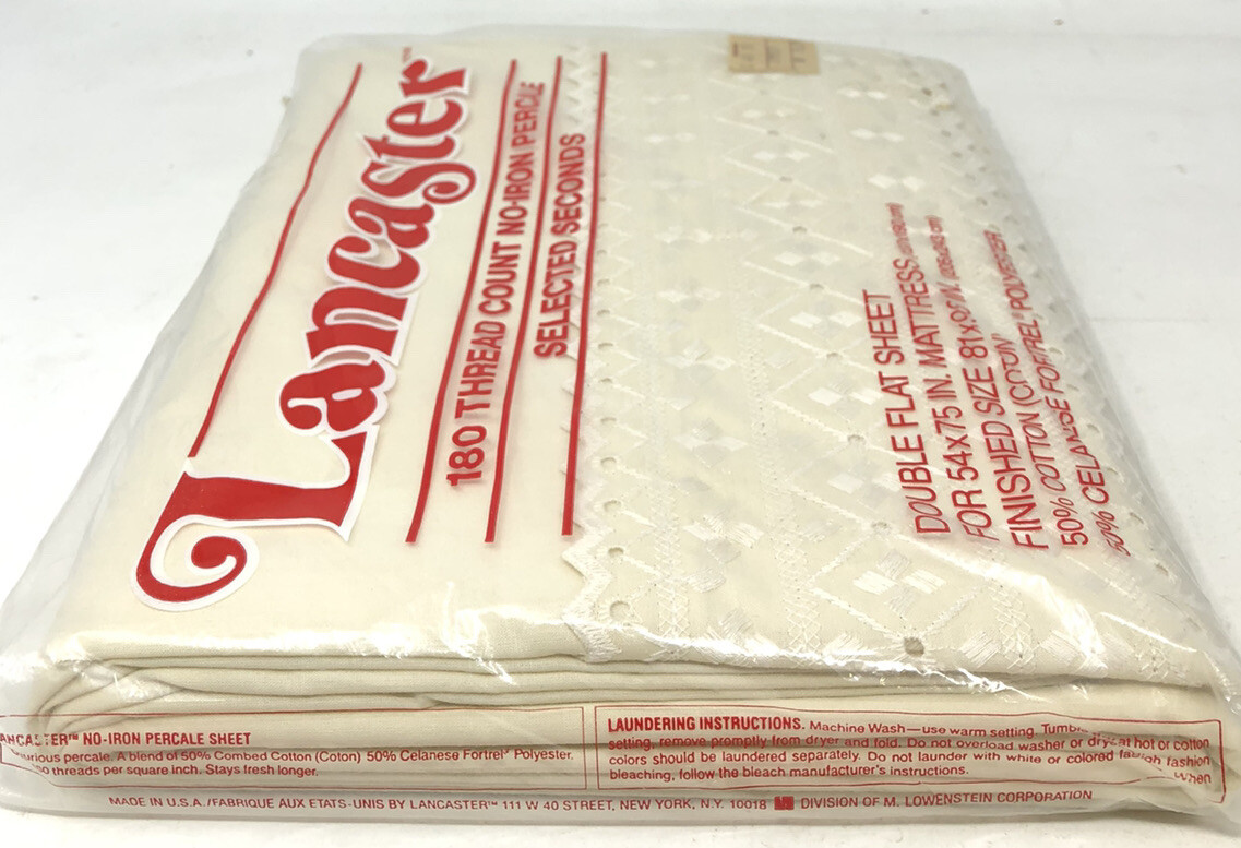 VTG 70s Lancaster Double Flat Sheet 81x96 180 thread count 50/50