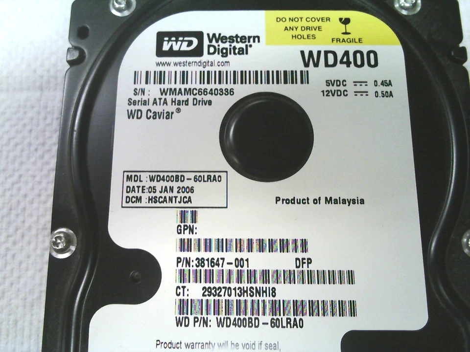 HP Western Digital WD400BD-60LRA0 HSCANTJCA 365555-001 40GB SATA Hard Drive - Image 2 of 3