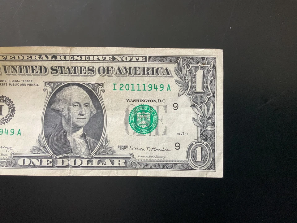 2017 $1 DOLLAR BILL I20111949A Serial number with 2years 2011 and 1949 - Image 3 of 4
