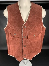Richman Brothers Sherpa Pile Lined 100% Leather Vest Vintage Mens 42