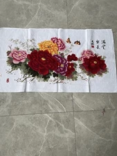 completed finished cross stitch flower  41''x 20`'' Unframed NEW