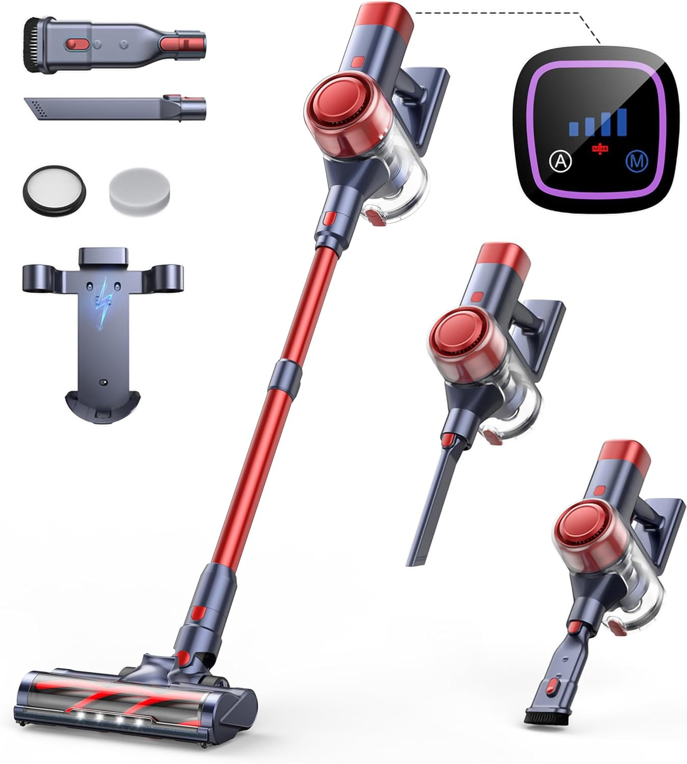 Aspirateur balai sans fil intelligent 450W VC50 rose puissant pour tapis et parquet