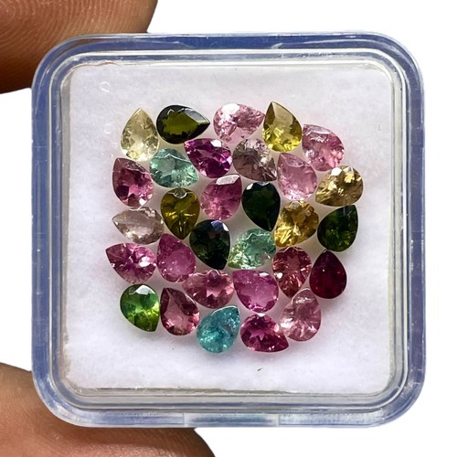 4.99 Cts Natural Multi Color Tourmaline Lot 30 Pcs 4x3 mm Pear Faceted Gemstones - Picture 6 of 8