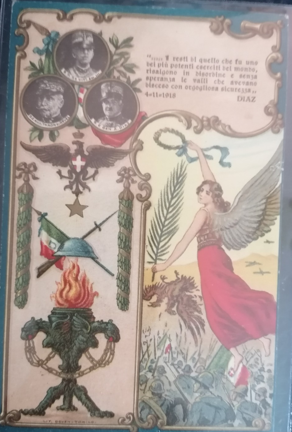 Ricordo della grande Vittoria Italiana 1918 WWI PC Viaggiata 1929 ART NOUVEAU