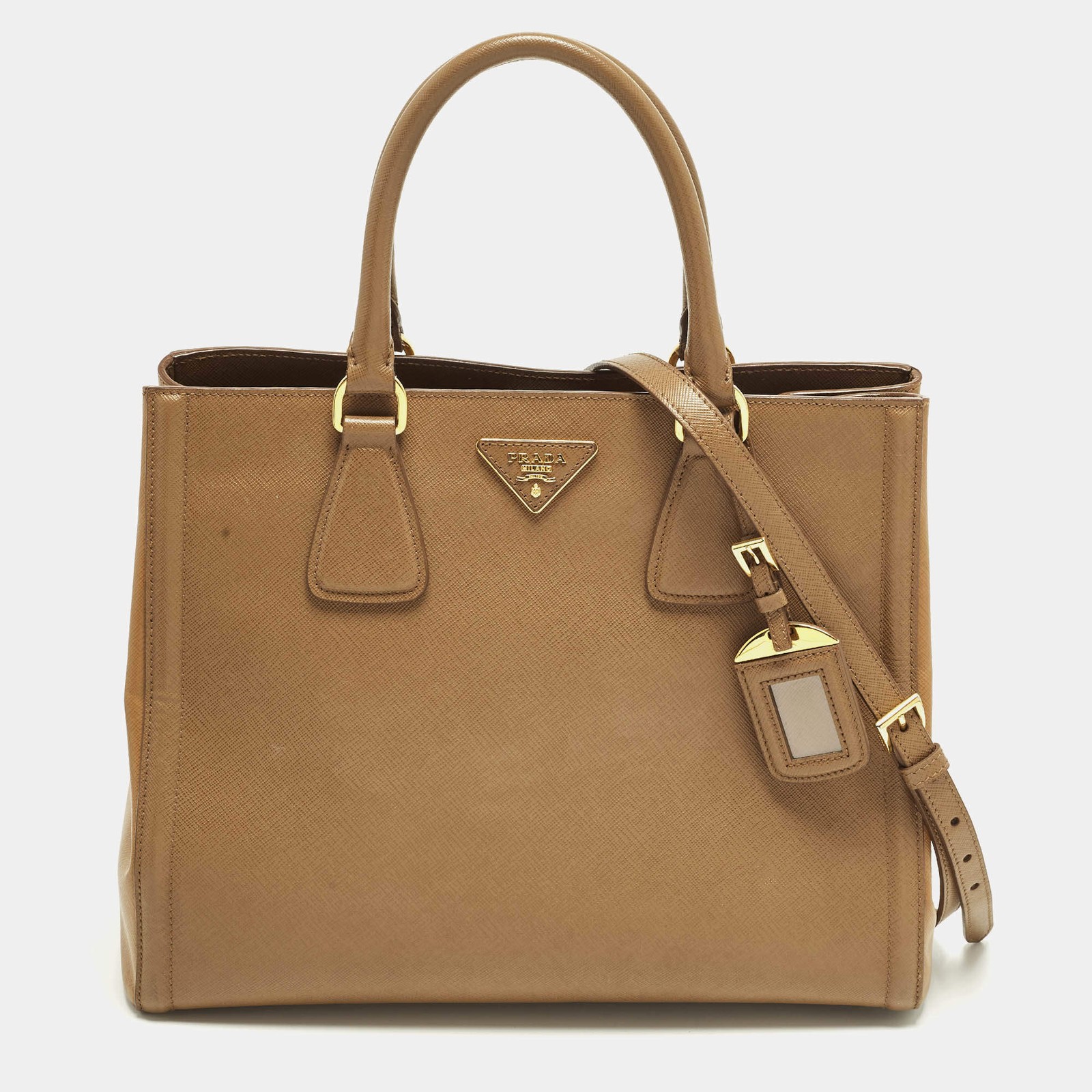 Prada Gardeners Tan Saffiano Lux Leather Tote
