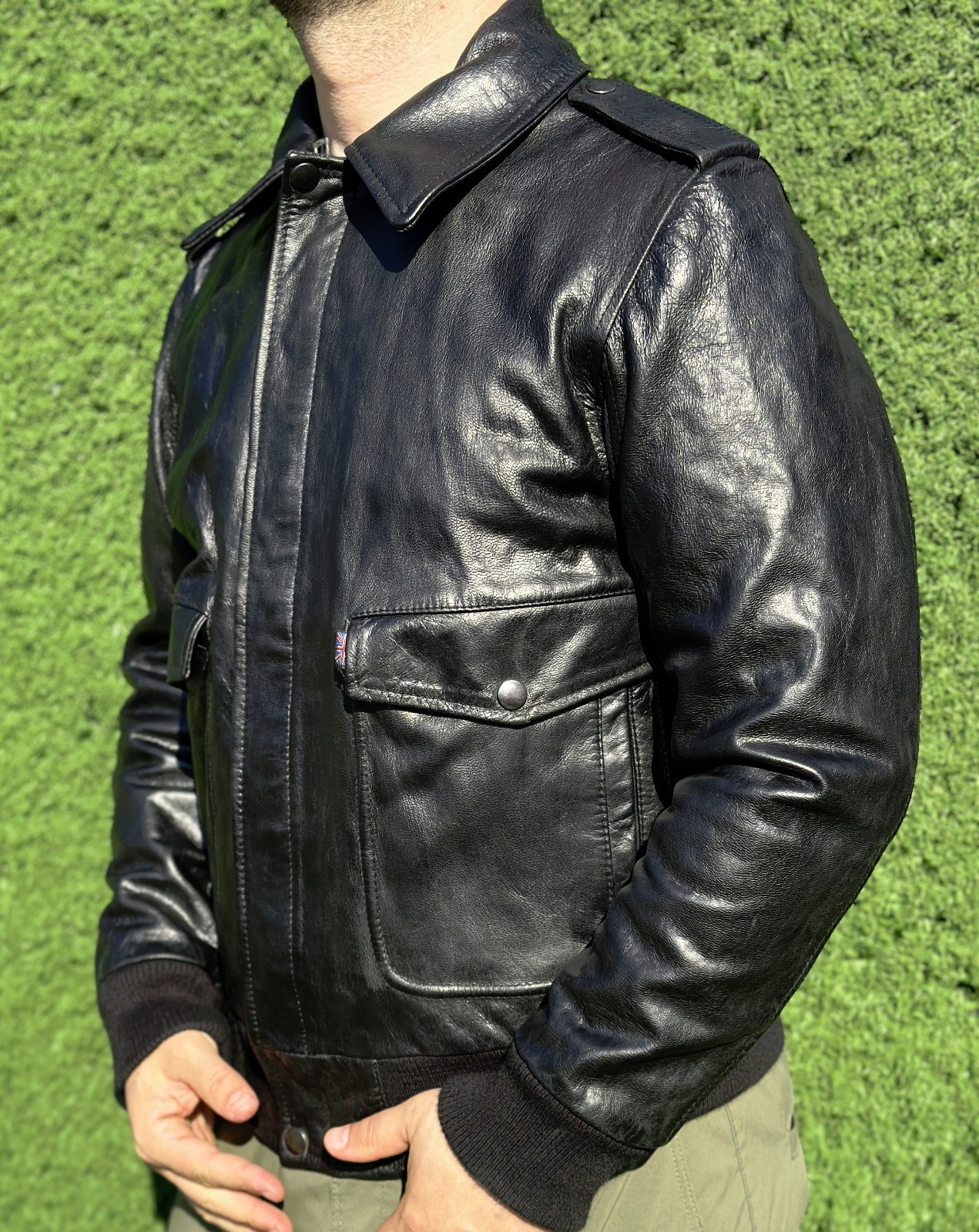 Rare Belstaff Vintage 90s Leather Bomber Jacket Aviation Military Size XL Fits L image 3