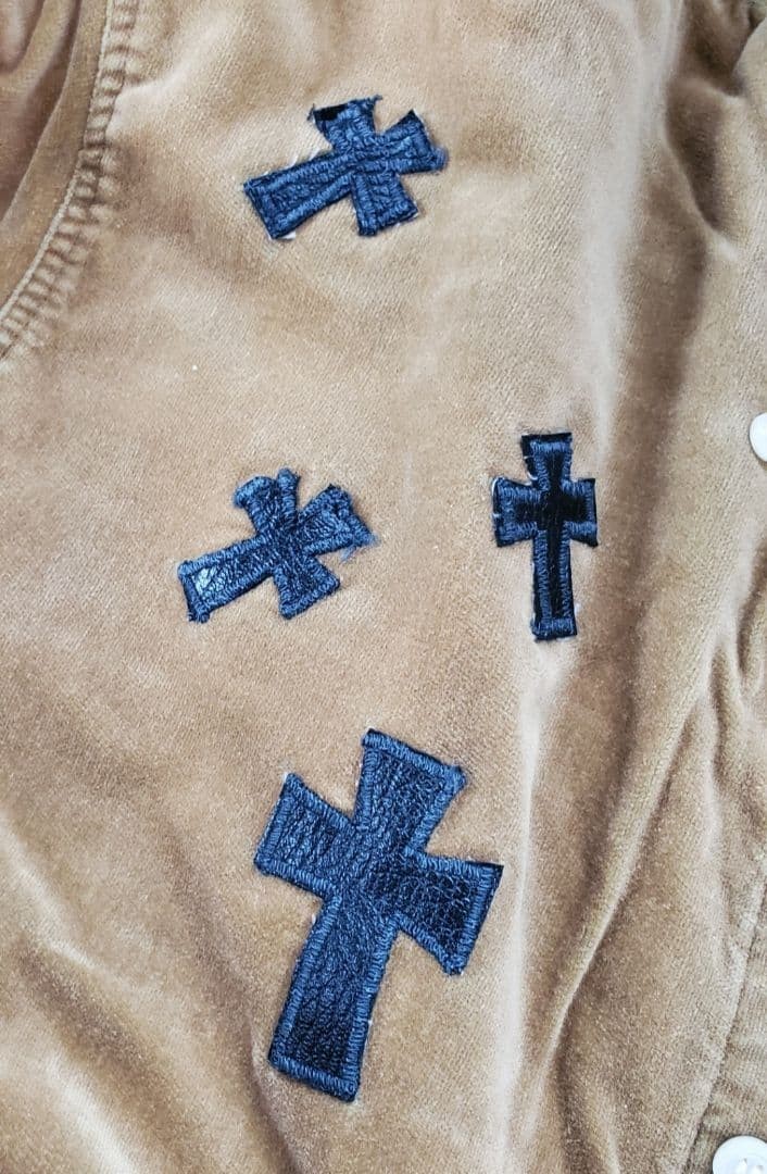 Slap Shot Cross Patchwork Leather Patch Shirt L V… - image 2