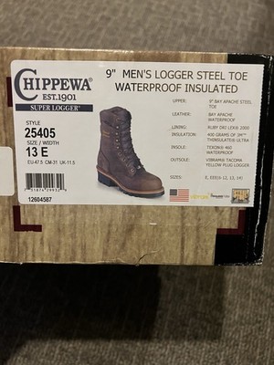 Chippewa Men's Logger Boots Steel Toe Waterproof Insulated Brown Size 13 E