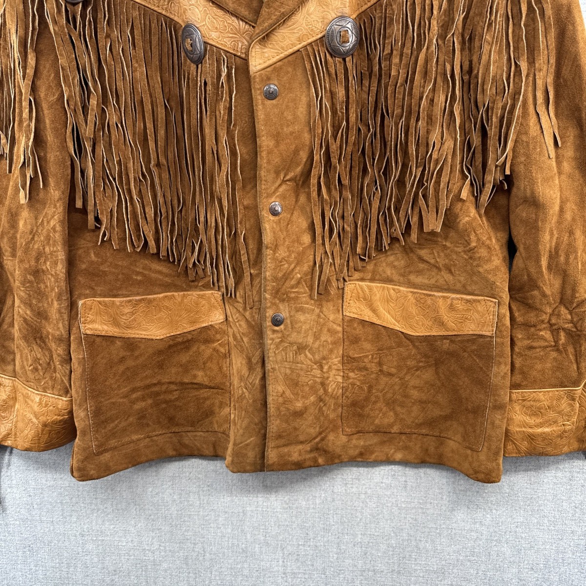VTG Schott Leather Suede Western Jacket Mens 42 Brown Fringe Snap