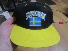 Vintage SWEDEN Flag Patch Front 6 Panel Snap Back KC Truckers Baseball Cap Hat