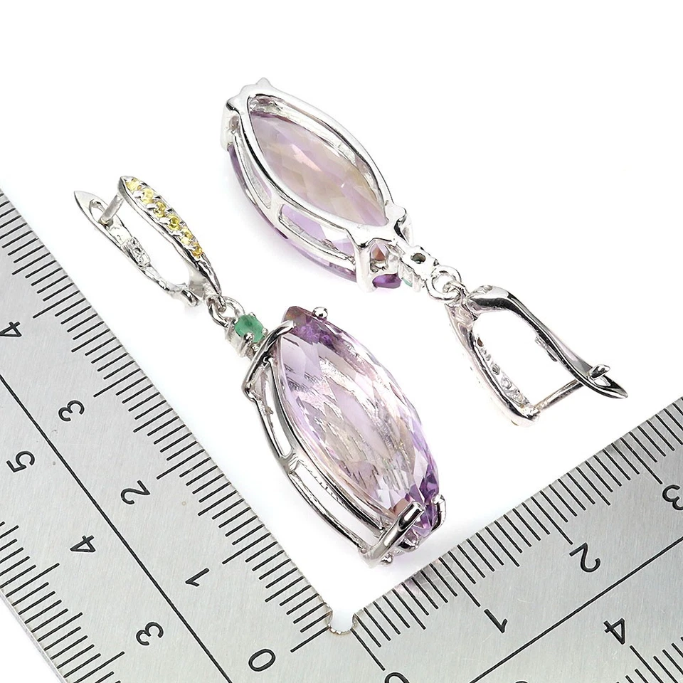 925纯银耳环侯爵夫人紫水晶39克拉翡翠手工宝石 — 第 3/4 张图片