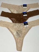 3 Pairs INC International Concepts Lace Thong Panties Womens XL Brown  Beige