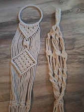Pair of 2 Vintg. Cream Macrame Plant Hangers, Boho Decor, MCM, Cottage core,...