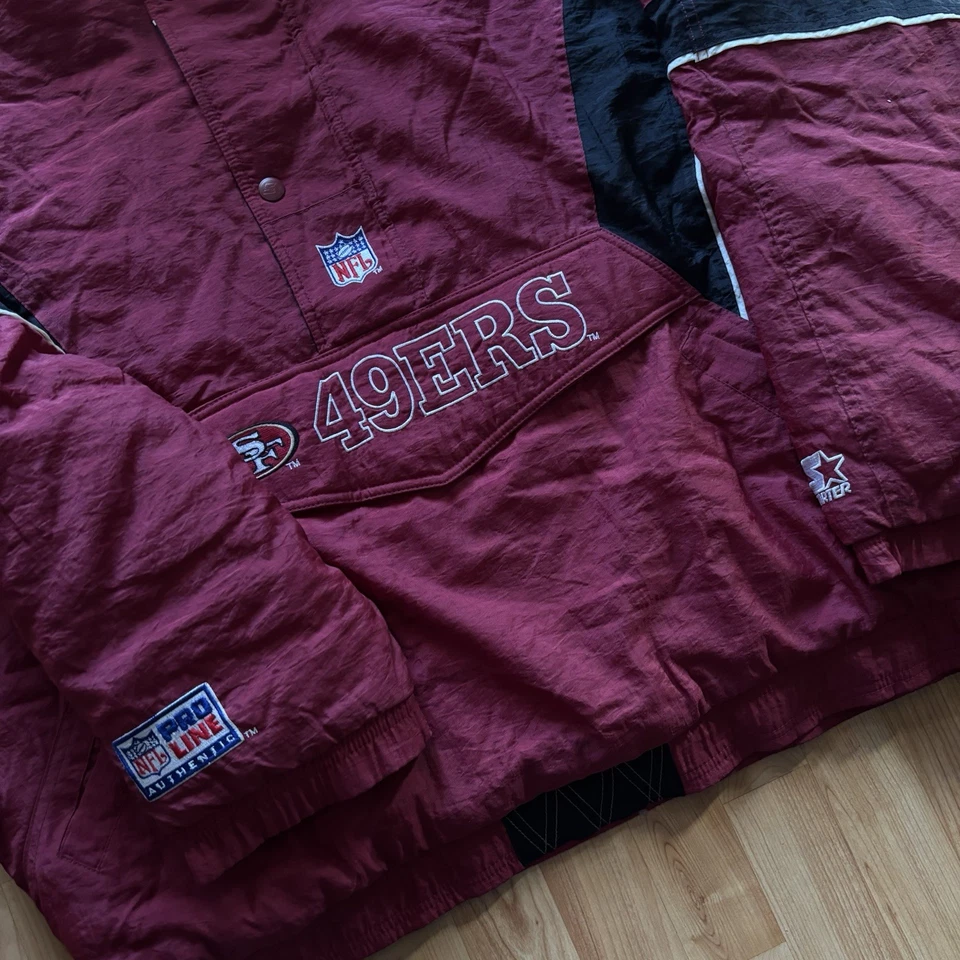 Vintage 90s San Francisco 49ers Starter Puffer Jacket 3/4 Zip Pullover Men’s XXL - Image 3 of 4