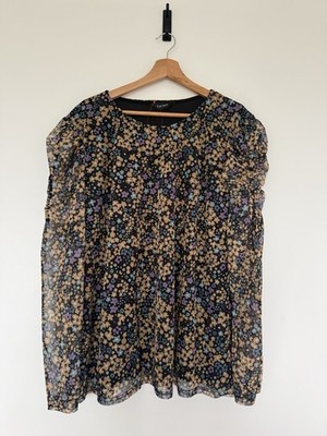 Curvissa Damen Top UK 30 Blumen Mesh Langarm gefüttert Übergröße Neu mit Etikett
