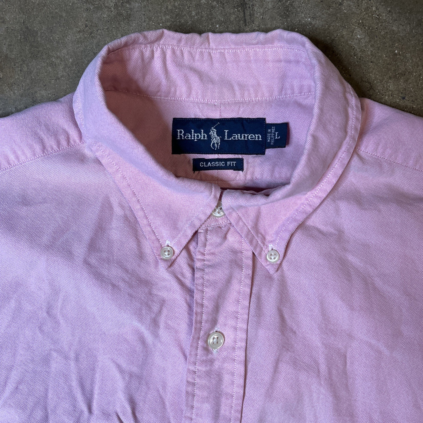 Camicia vintage Ralph Lauren uomo L rosa carne pony Oxford manica lunga vestibilità classica