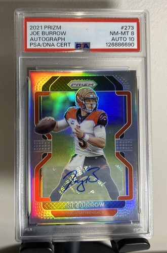 2021 Panini Prizm - Joe Burrow #273 Silver Prizm Autographs (AU) PSA 8 DNA 10