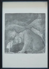 John BAUER Original mezzotype "Stackars lilla Basse", 1918 / Framed