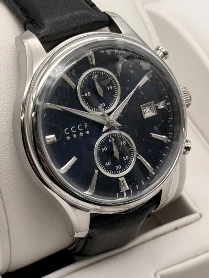 CCCP Chronograph Herrenuhr Klassisch Edelstahl Lederarmband schwarz Datumsbox - Bild 1 von 4