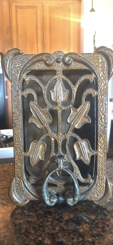Antique Cast Iron Speak Easy Door Knocker Peephole Tulip Floral Peabody-Acker 