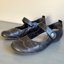 Earth Black Leather Mary Jane Flower Detail Leather Sock Lining Flats Size 8