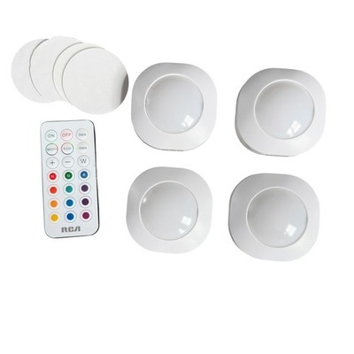RCA LED Puck Lights Battery White Stick On Lucite Remote Color Changing Set Of 4