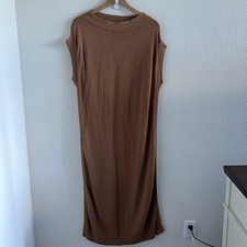 Zara Brown Neutral Light Semi Sheer Boat Neck Dress Small