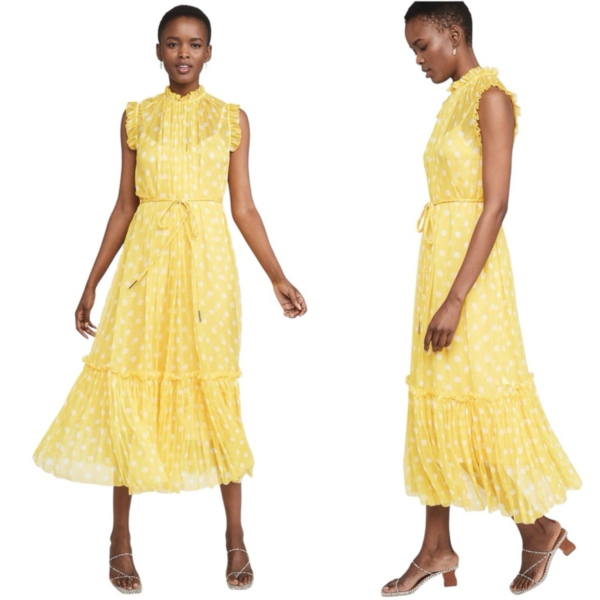 ZIMMERMANN Brightside Polka Dot Silk Chiffon Midi Dress Sunflower Dot Size 4